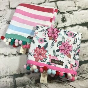 Matilda Jane Wonderment Baking Day Kitchen Tea Towels Lot Of 2 Floral Striped